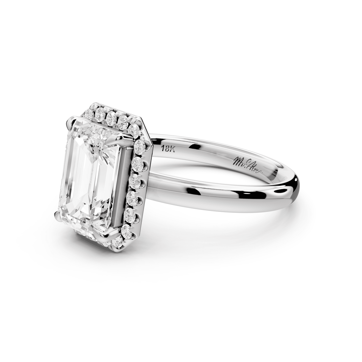 Eliana - 2ct platinum emerald diamond with halo engagmennt ring - Mr. Alex Jewelry