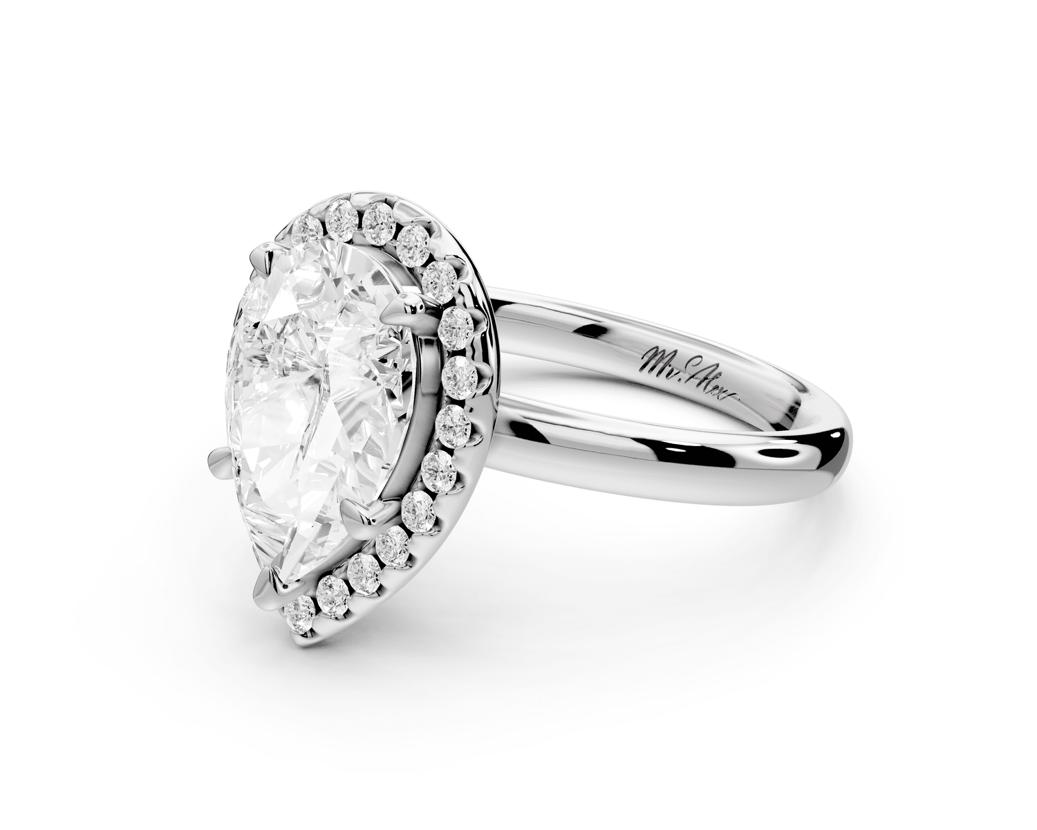 Eliana - 2ct platinum pear diamond with halo engagmennt ring - Mr. Alex Jewelry