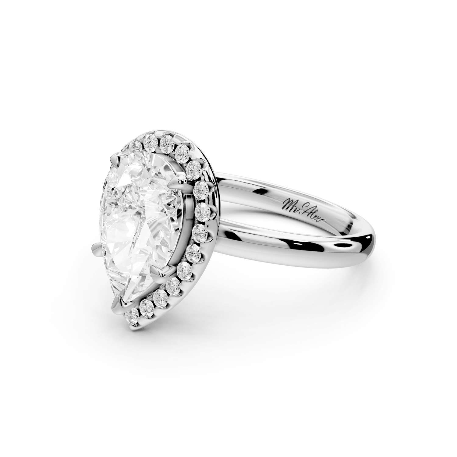 Eliana - 2ct platinum pear diamond with halo engagmennt ring - Mr. Alex Jewelry
