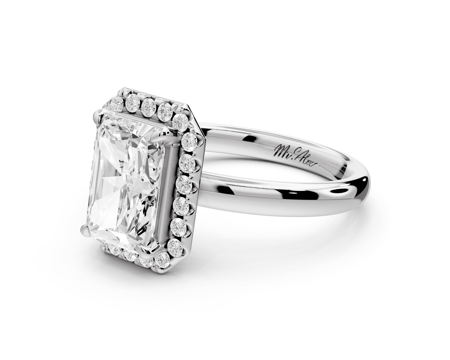 Eliana - 2ct platinum radiant diamond with halo engagement ring - Mr. Alex Jewelry