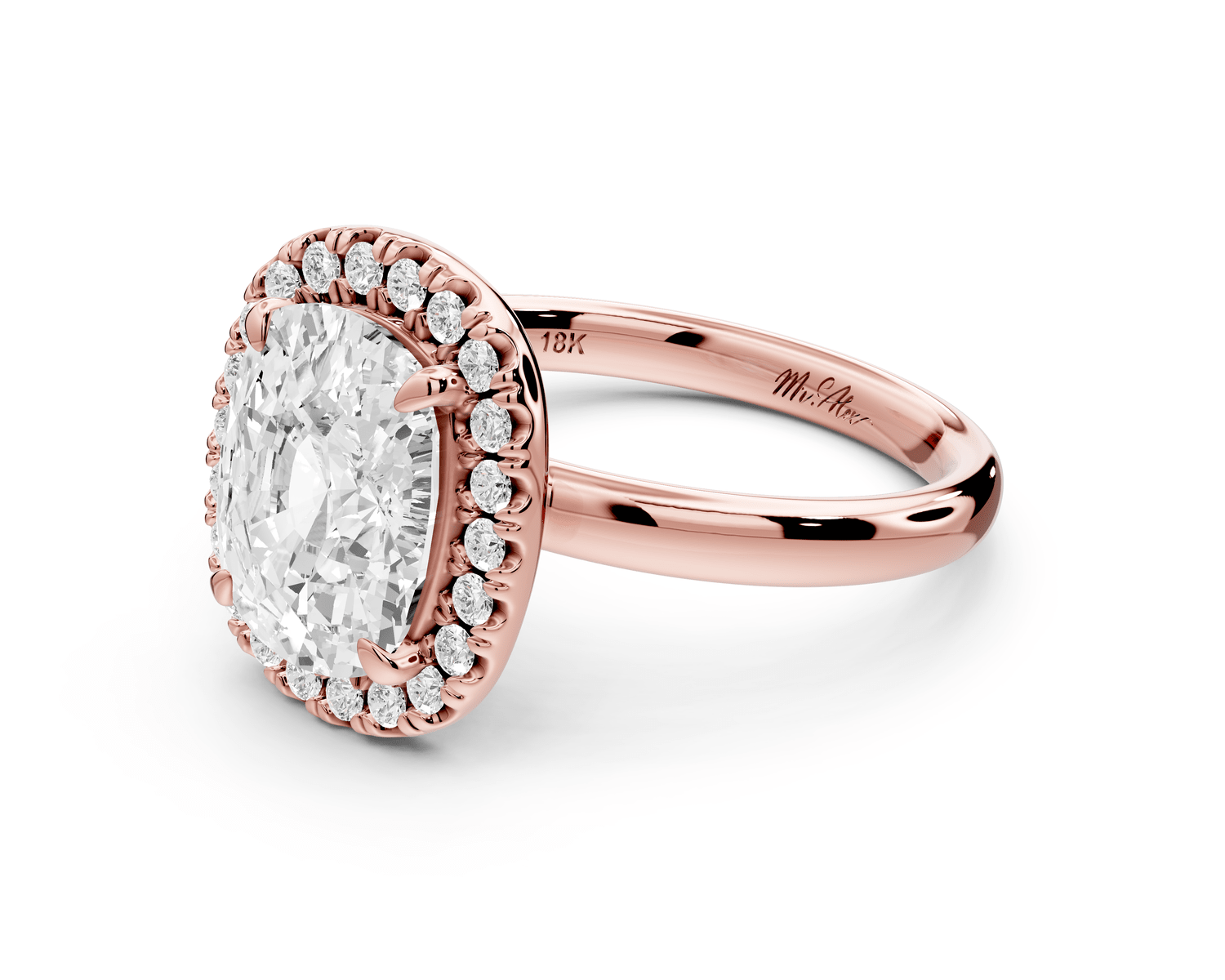 Eliana - 3ct 14k rose gold ecushion diamond with halo engagement ring - Mr. Alex Jewelry