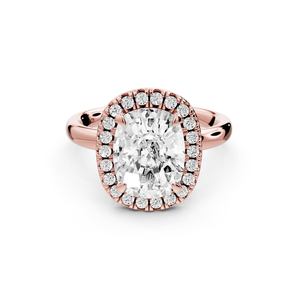 Eliana - 3ct 14k rose gold ecushion diamond with halo engagement ring - Mr. Alex Jewelry