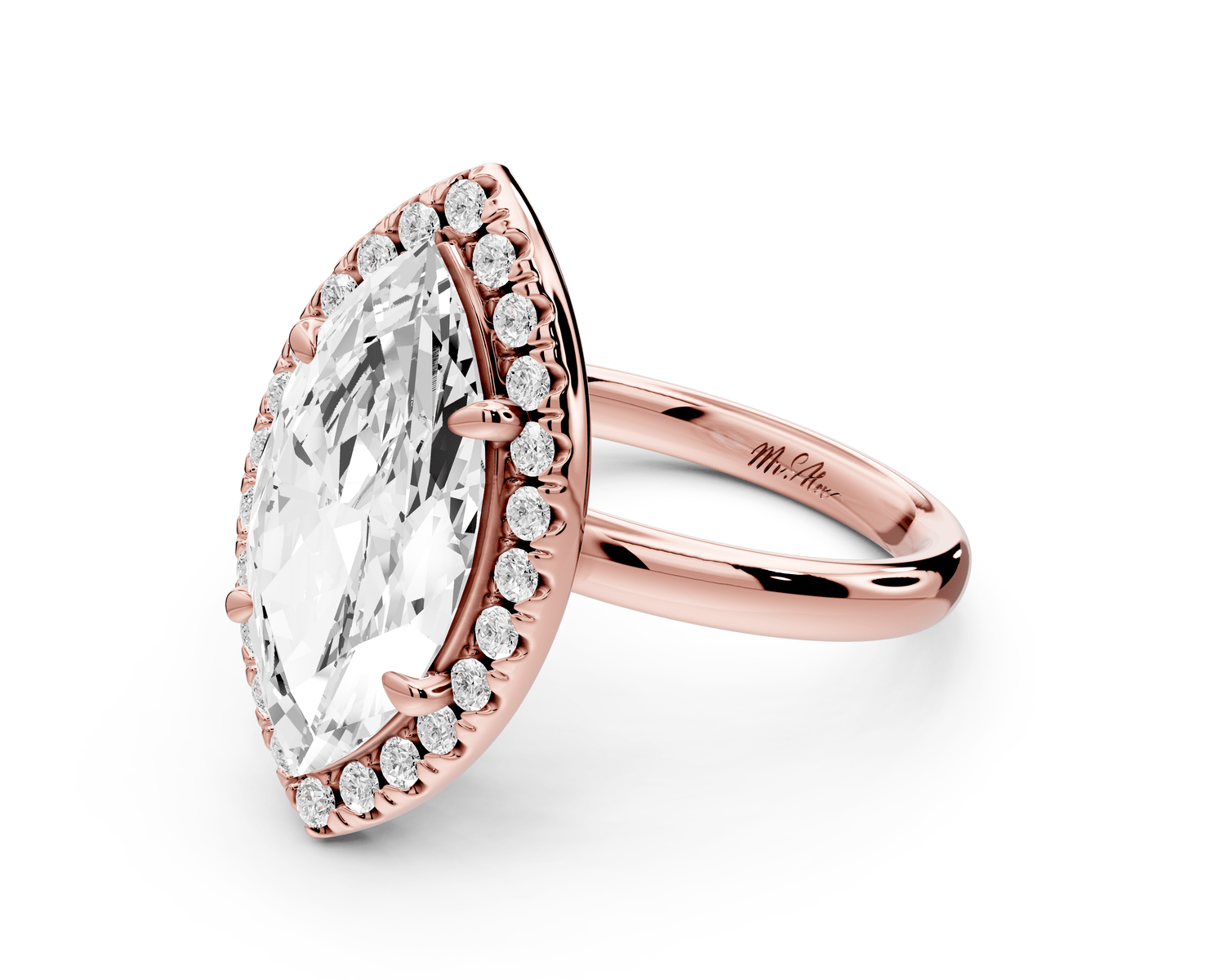 Eliana - 3ct 14k rose gold marquise diamond with halo engagement ring - Mr. Alex Jewelry