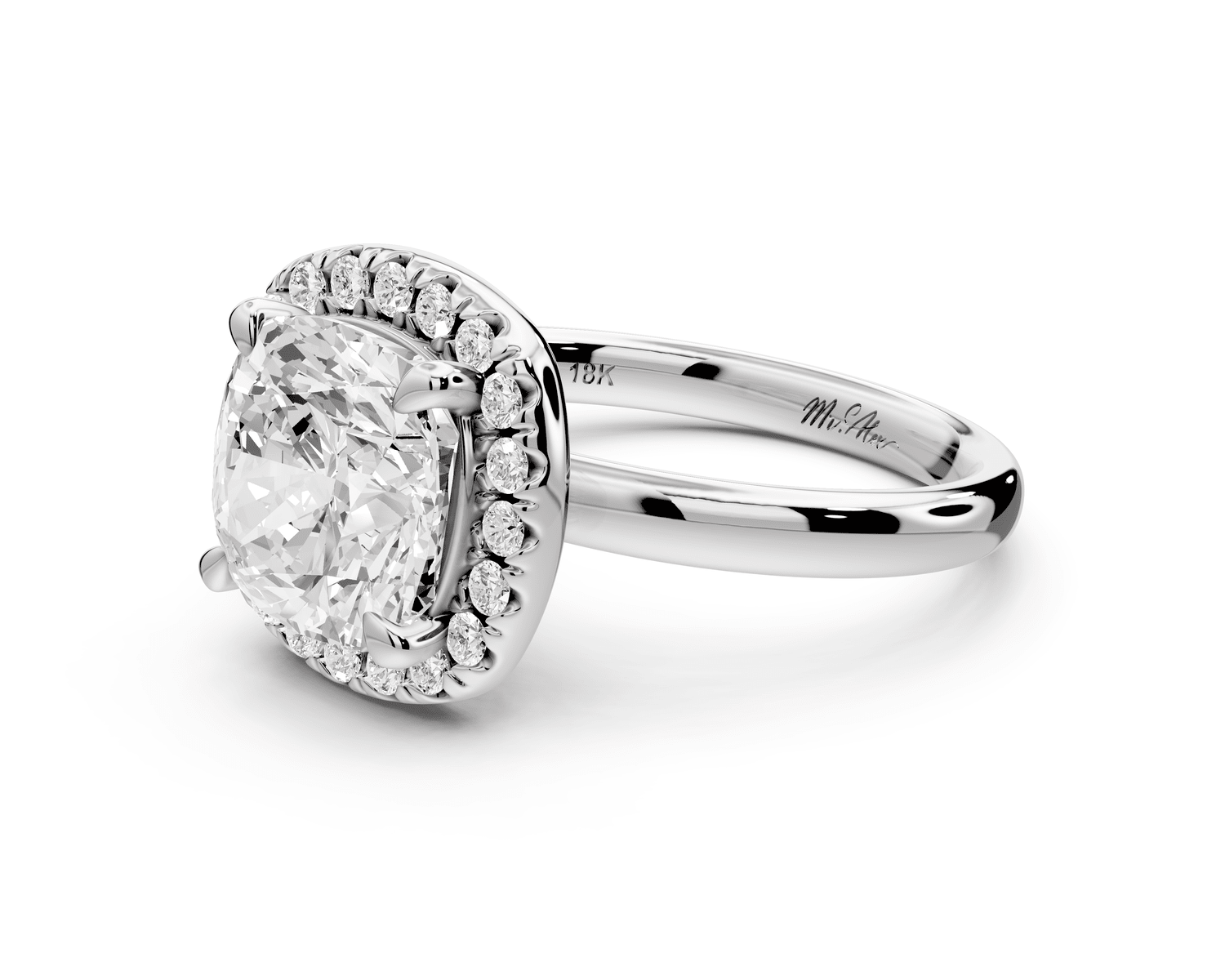Eliana - 3ct 14k white gold cushion diamond with halo engagement ring - Mr. Alex Jewelry