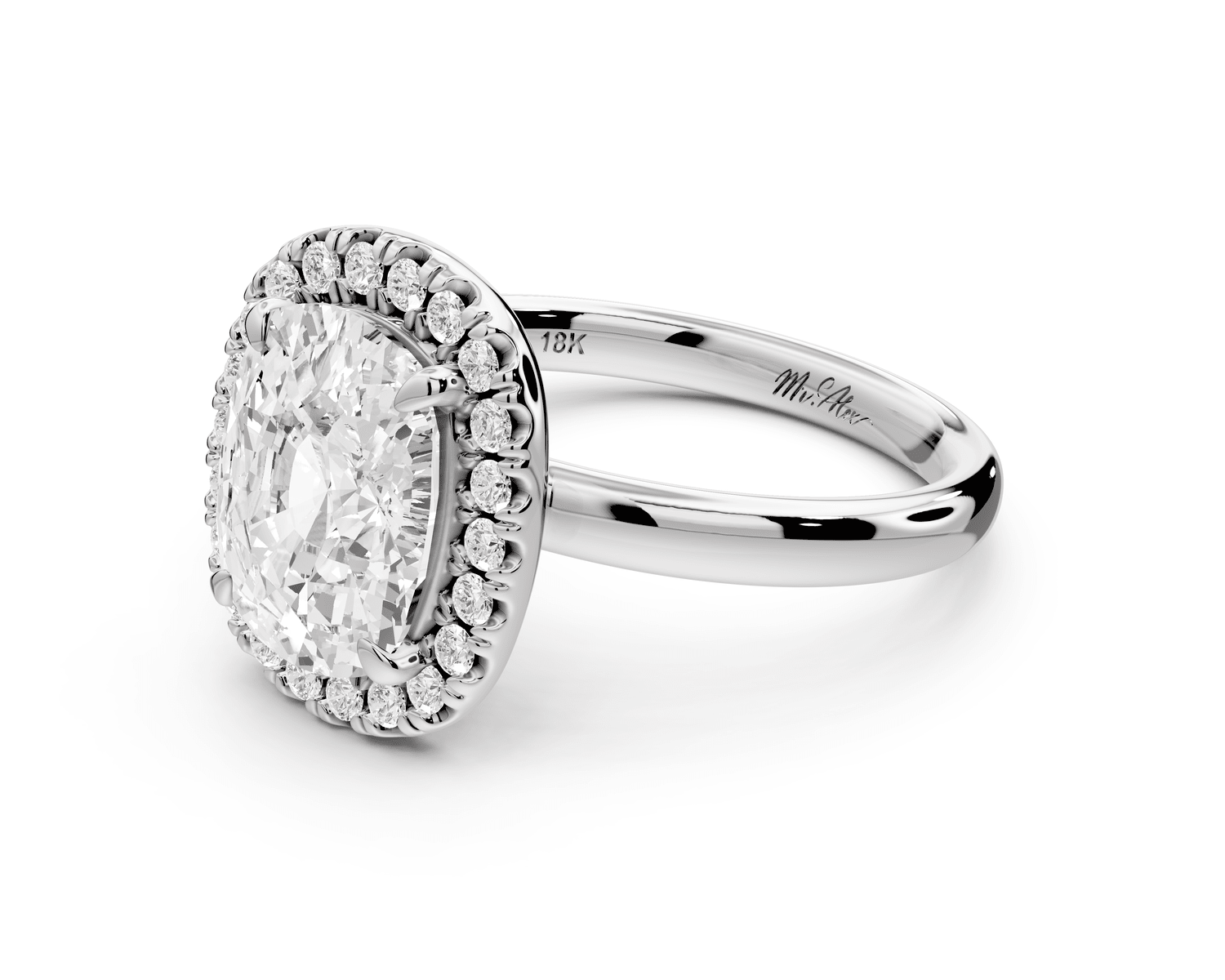 Eliana - 3ct 14k white gold ecushion diamond with halo engagement ring - Mr. Alex Jewelry