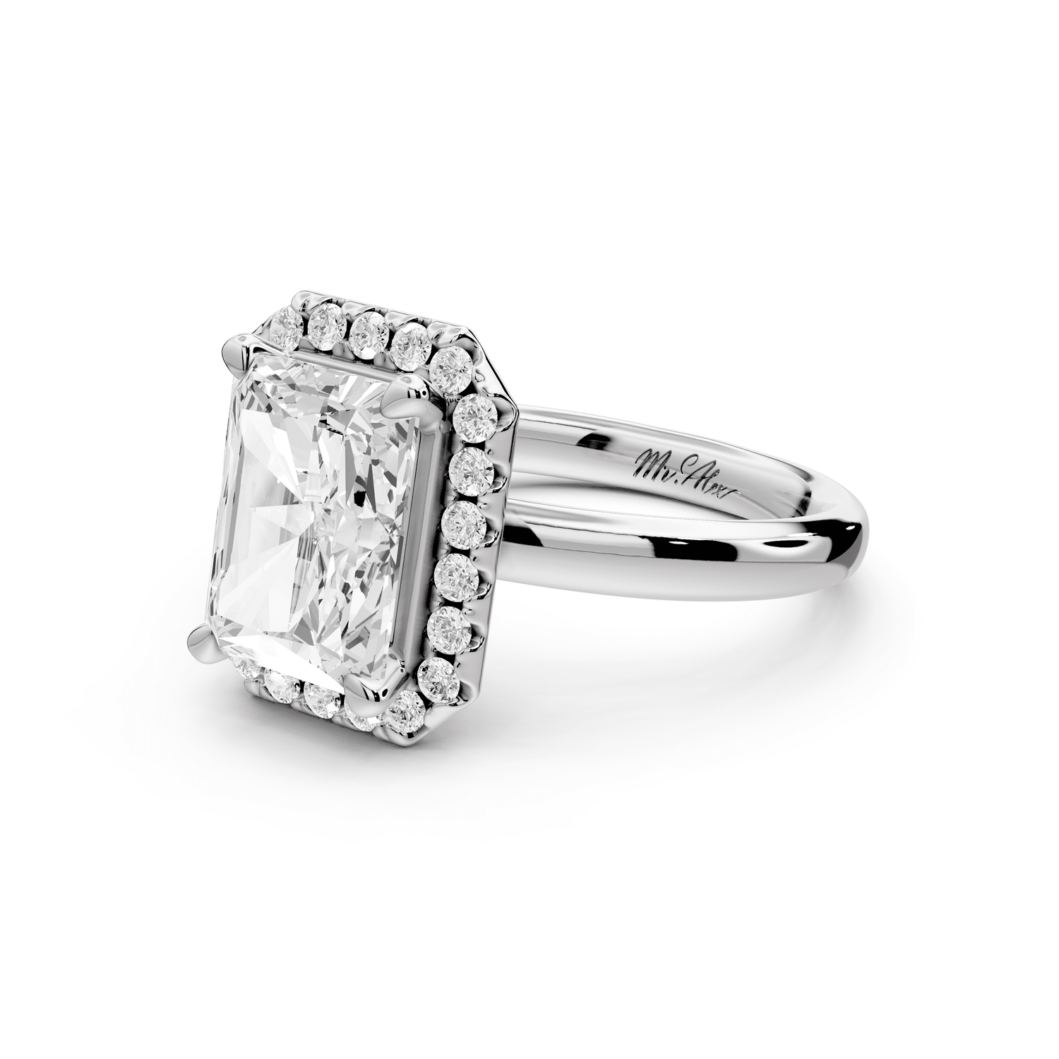 Eliana - 3ct 14k white gold radiant diamond with halo engagement ring - Mr. Alex Jewelry