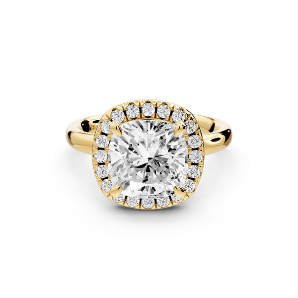 Eliana - 3ct 14k yellow gold cushion diamond with halo engagement ring - Mr. Alex Jewelry