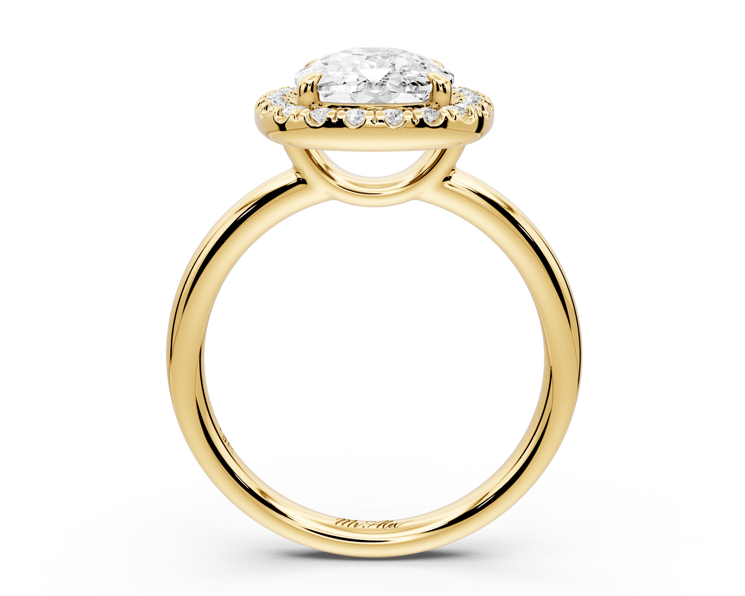 Eliana - 3ct 14k yellow gold ecushion diamond with halo engagement ring - Mr. Alex Jewelry