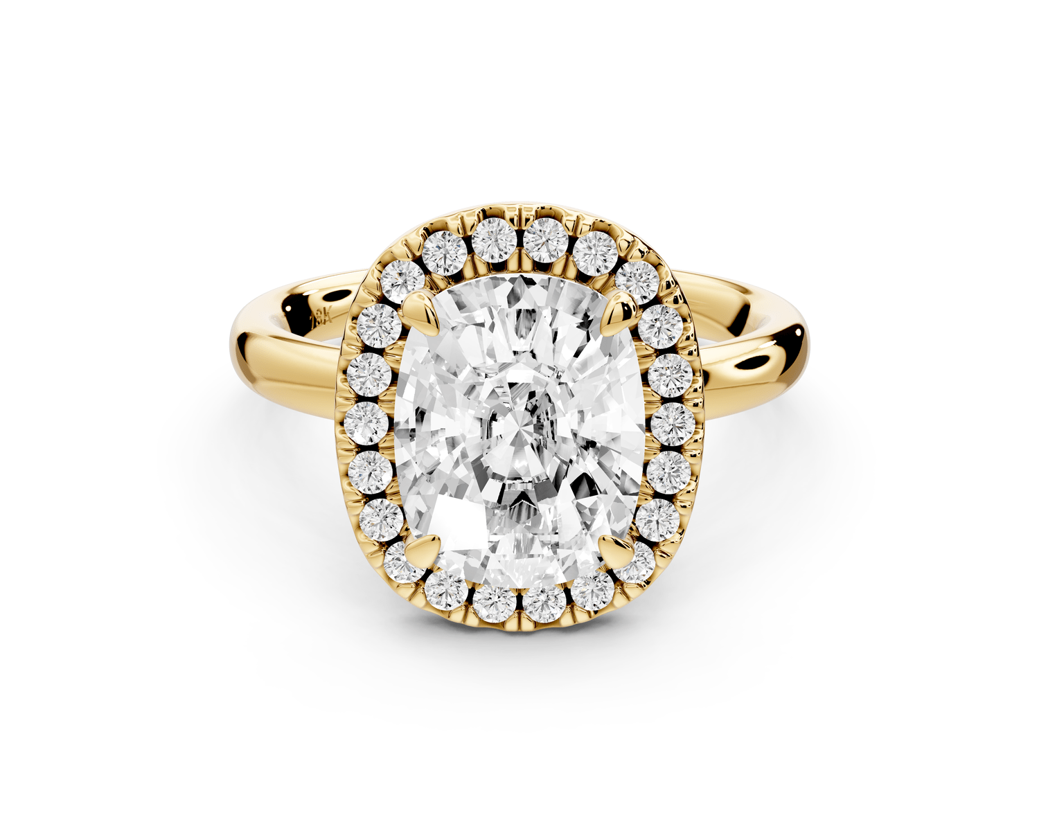 Eliana - 3ct 14k yellow gold ecushion diamond with halo engagement ring - Mr. Alex Jewelry