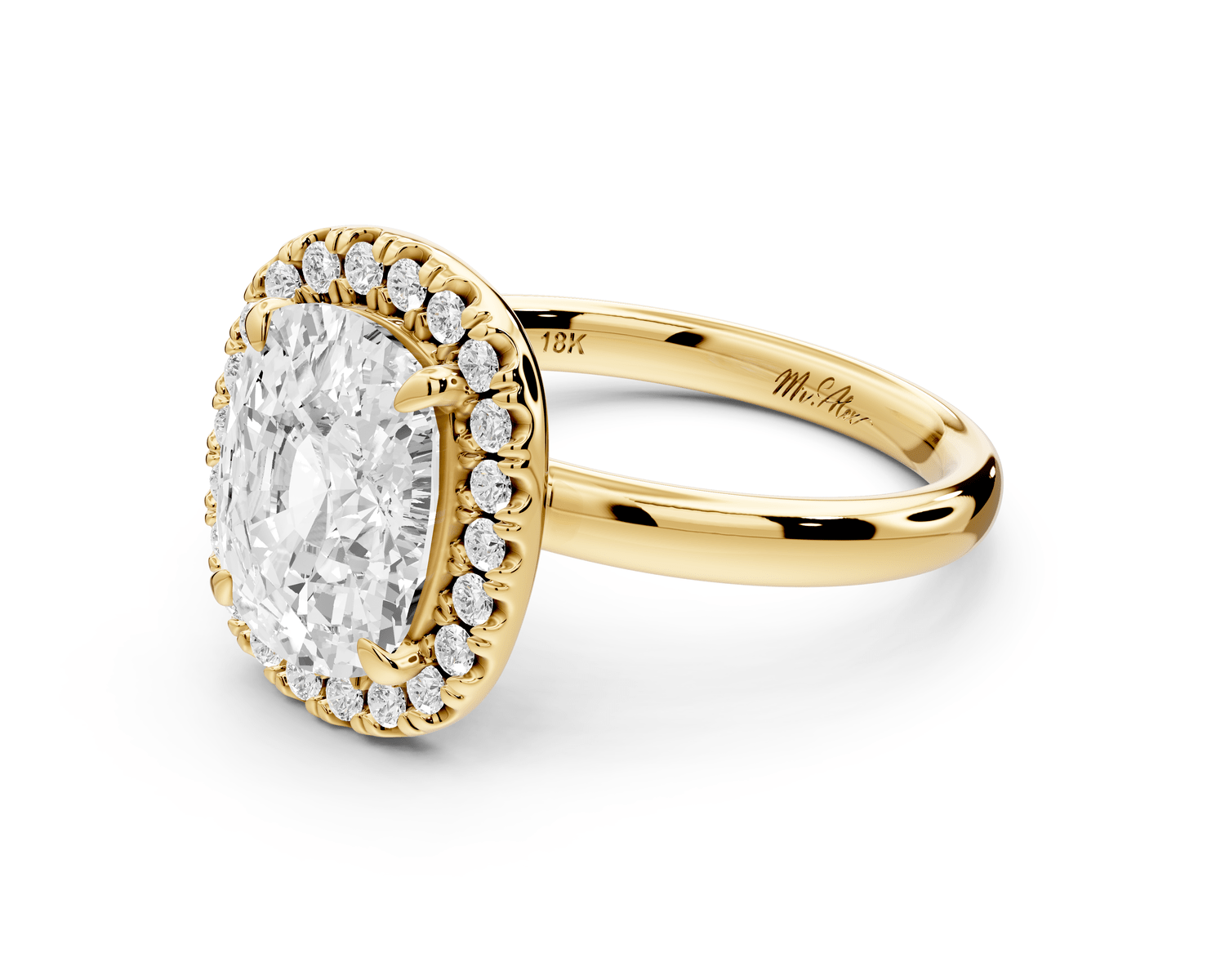 Eliana - 3ct 14k yellow gold ecushion diamond with halo engagement ring - Mr. Alex Jewelry