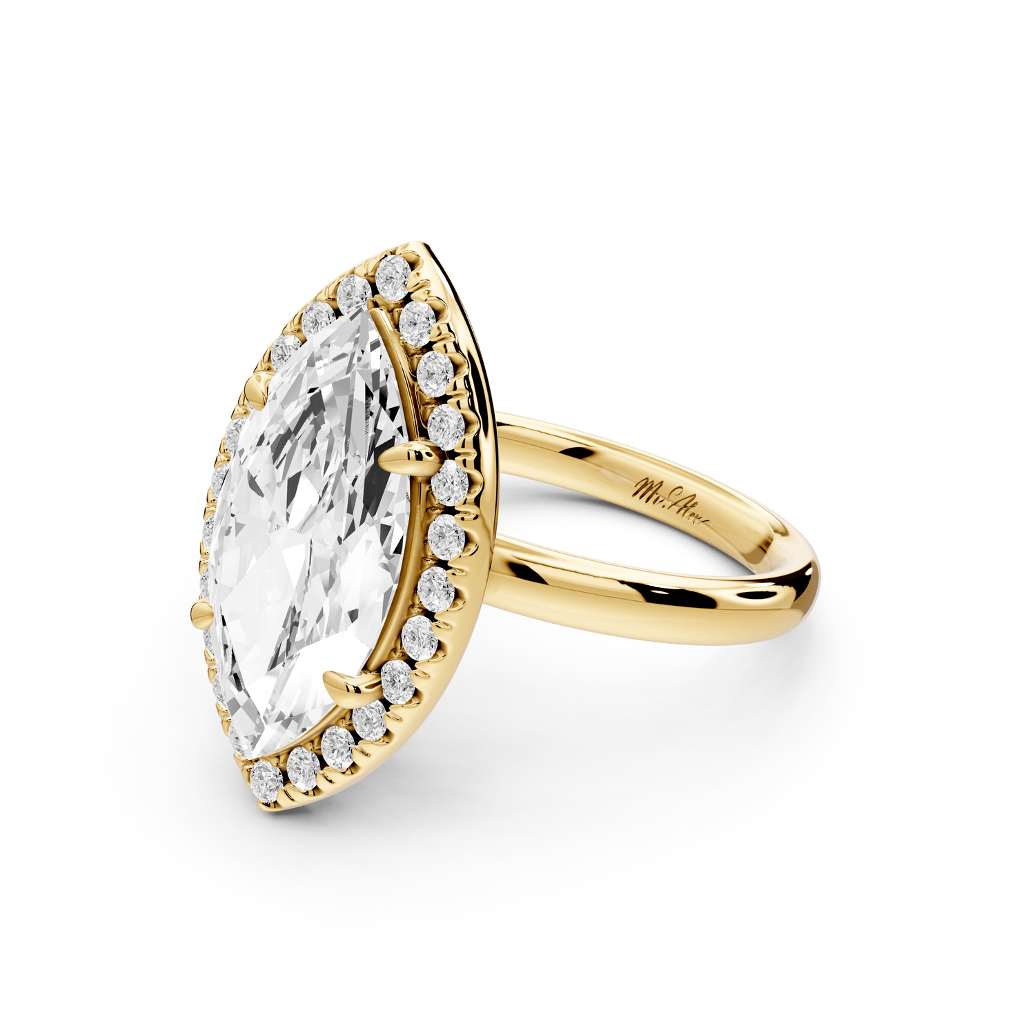 Eliana - 3ct 14k yellow gold marquise diamond with halo engagement ring - Mr. Alex Jewelry
