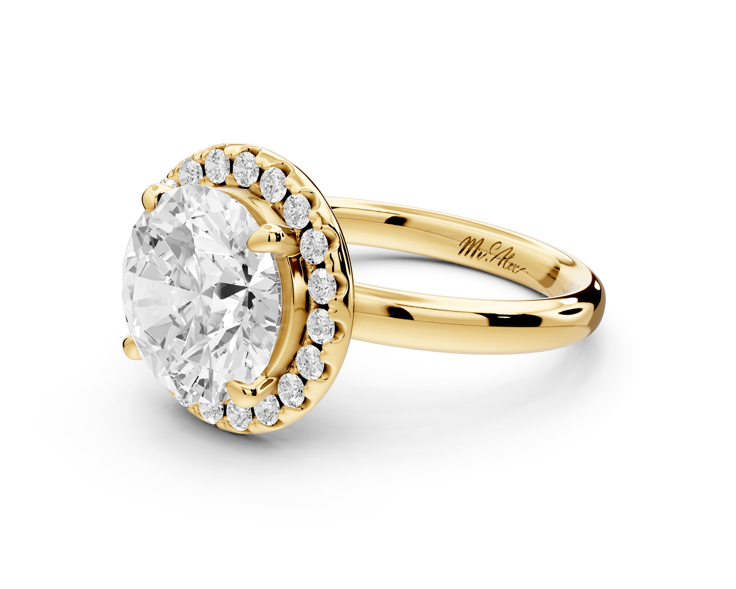 Eliana - 3ct 14k yellow gold round diamond with halo engagmennt ring - Mr. Alex Jewelry