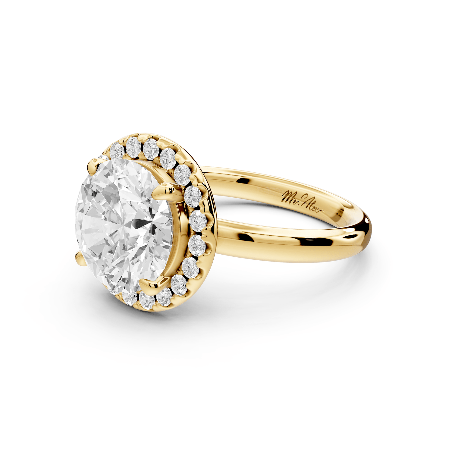 Eliana - 3ct 14k yellow gold round diamond with halo engagmennt ring - Mr. Alex Jewelry