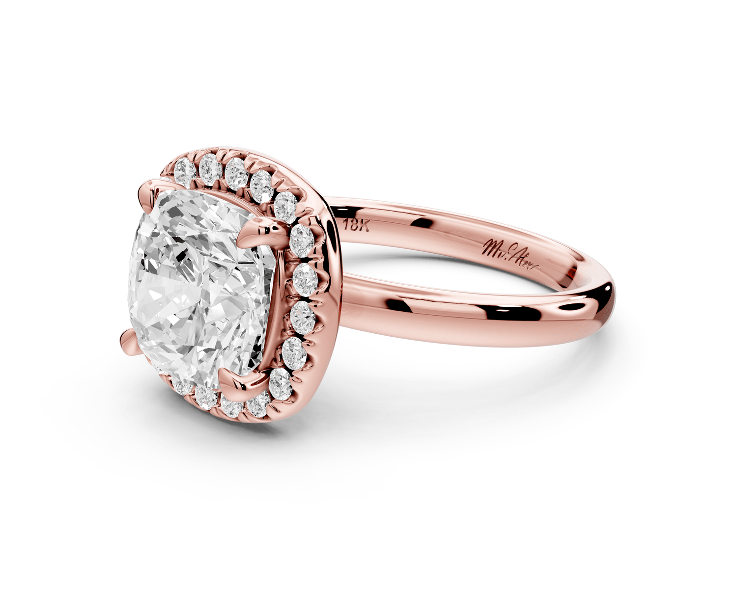 Eliana - 3ct 18k rose gold cushion diamond with halo engagement ring - Mr. Alex Jewelry
