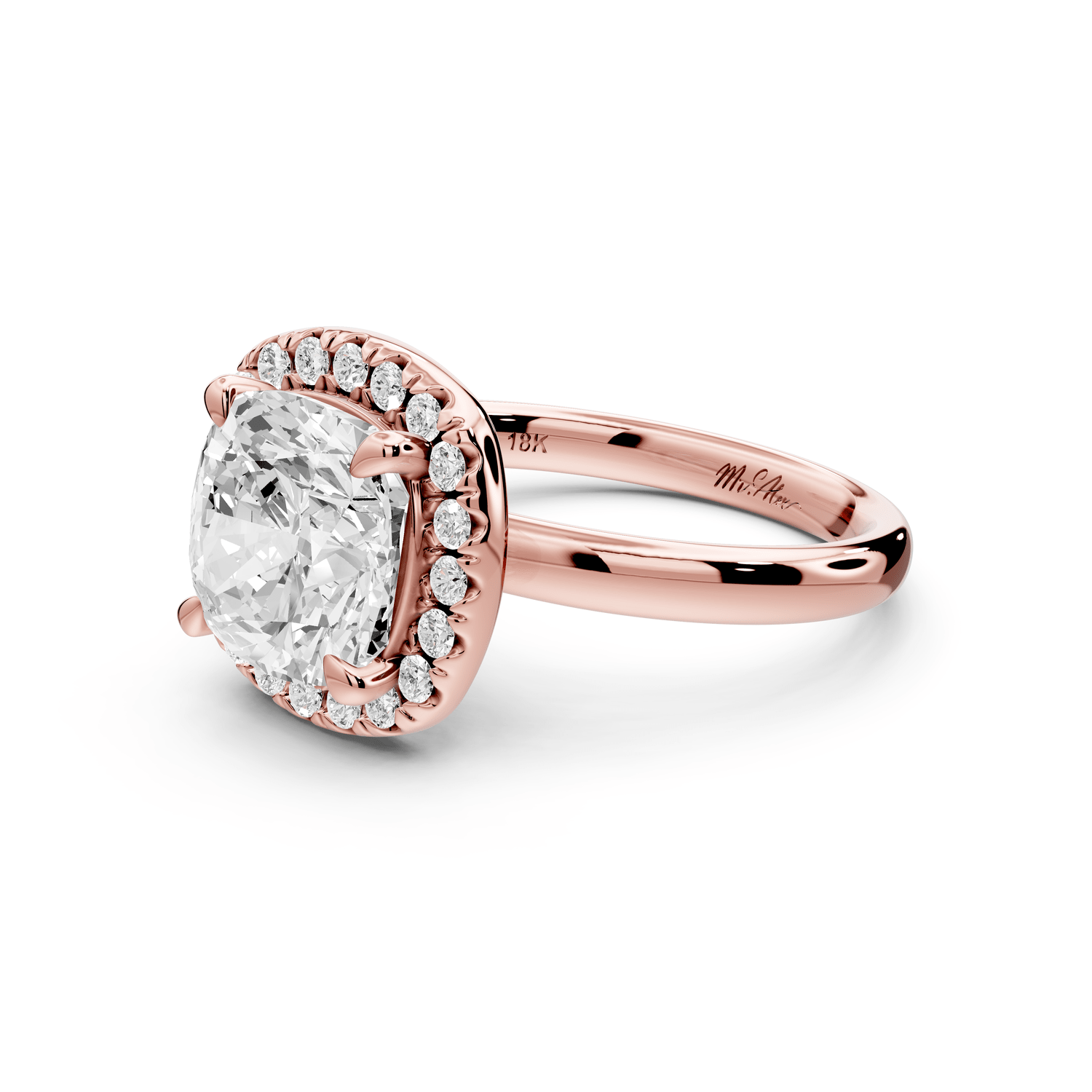 Eliana - 3ct 18k rose gold cushion diamond with halo engagement ring - Mr. Alex Jewelry