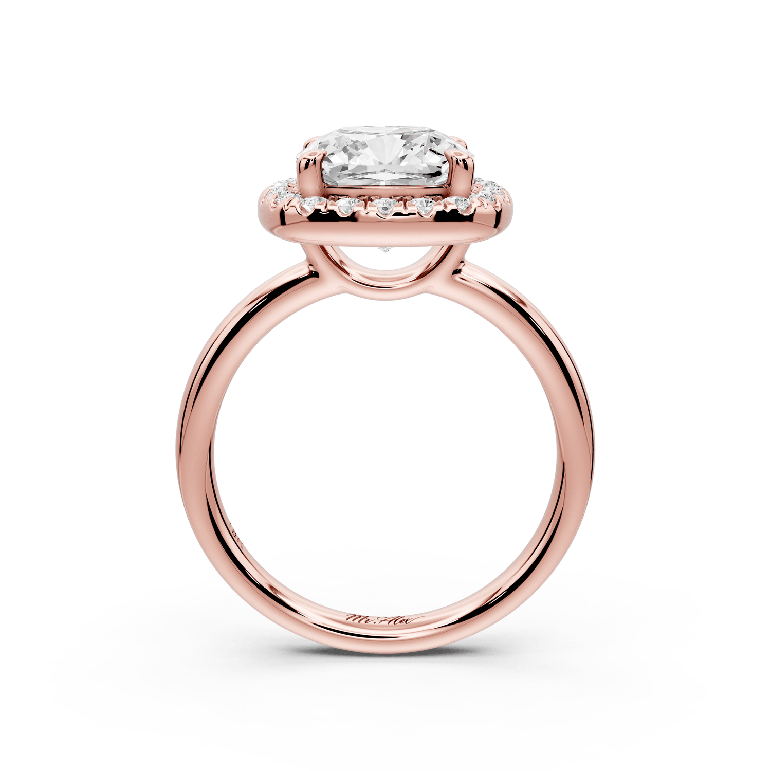 Eliana - 3ct 18k rose gold cushion diamond with halo engagement ring - Mr. Alex Jewelry