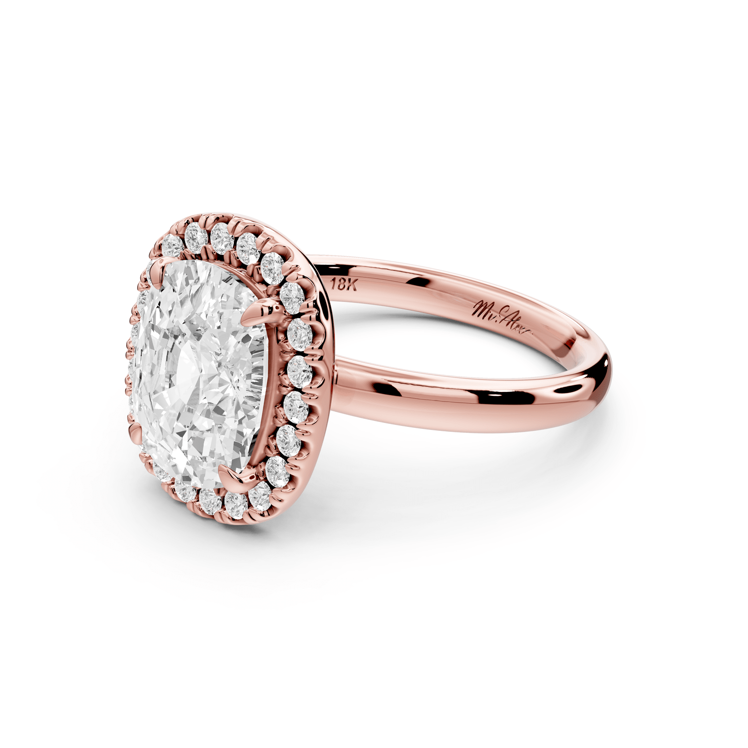 Eliana - 3ct 18k rose gold ecushion diamond with halo engagement ring - Mr. Alex Jewelry
