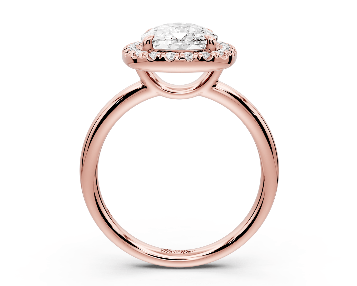 Eliana - 3ct 18k rose gold ecushion diamond with halo engagement ring - Mr. Alex Jewelry