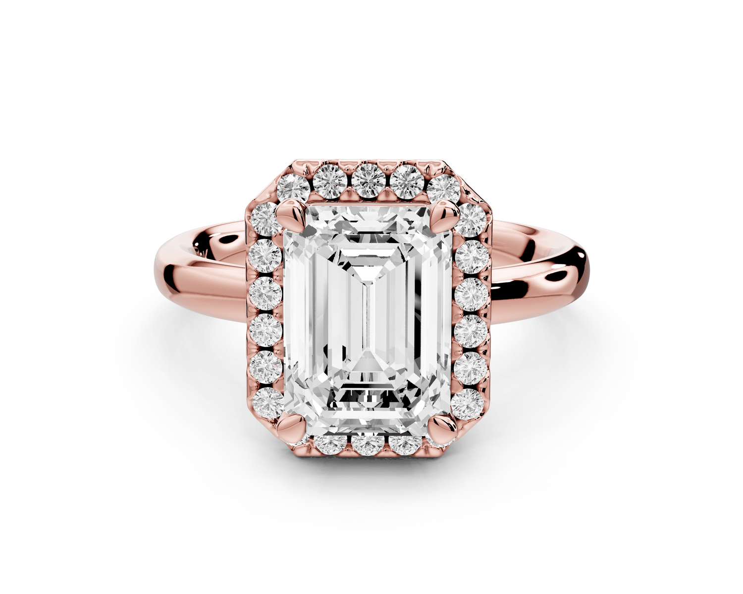 Eliana - 3ct 18k rose gold emerald diamond with halo engagmennt ring - Mr. Alex Jewelry