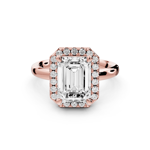 Eliana - 3ct 18k rose gold emerald diamond with halo engagmennt ring - Mr. Alex Jewelry