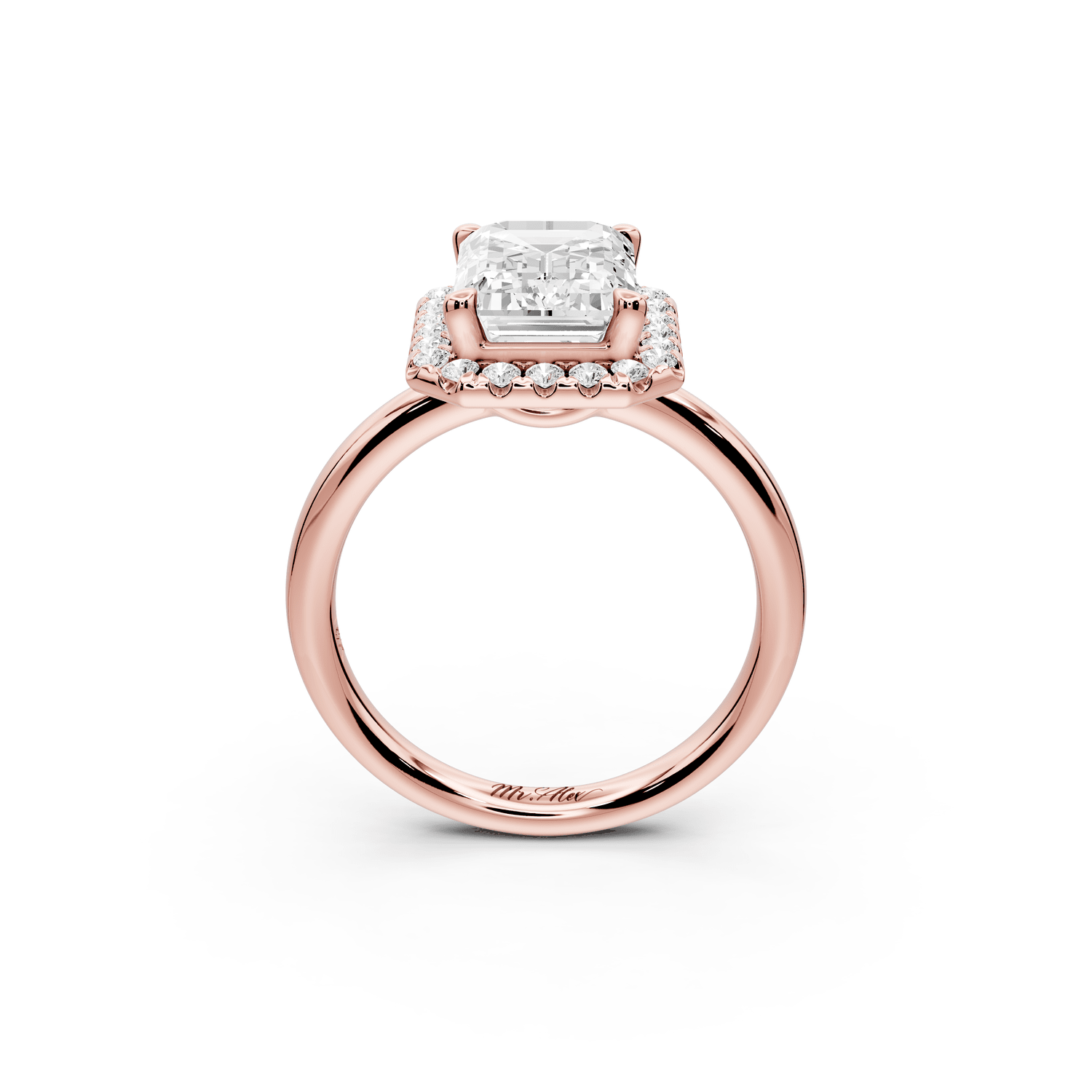 Eliana - 3ct 18k rose gold emerald diamond with halo engagmennt ring - Mr. Alex Jewelry