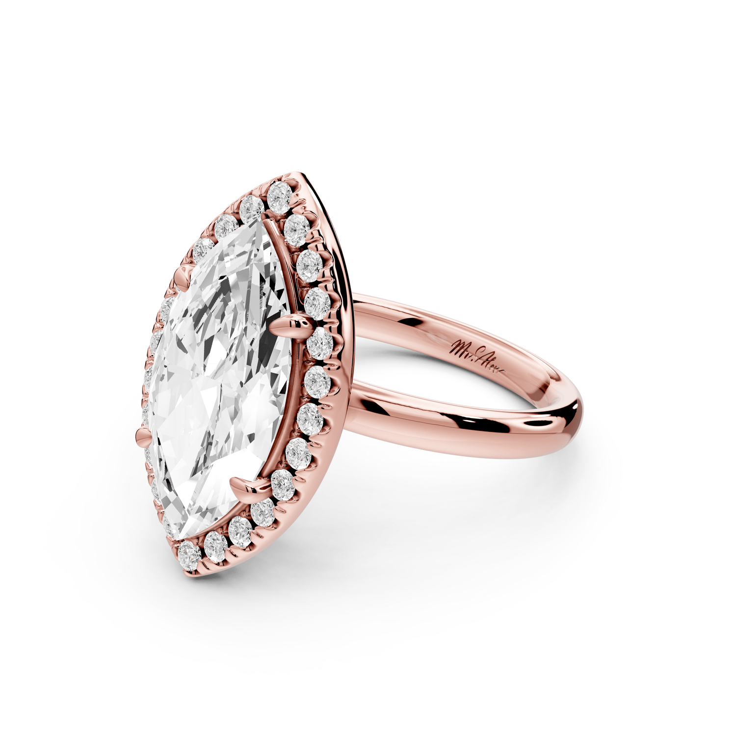 Eliana - 3ct 18k rose gold marquise diamond with halo engagement ring - Mr. Alex Jewelry