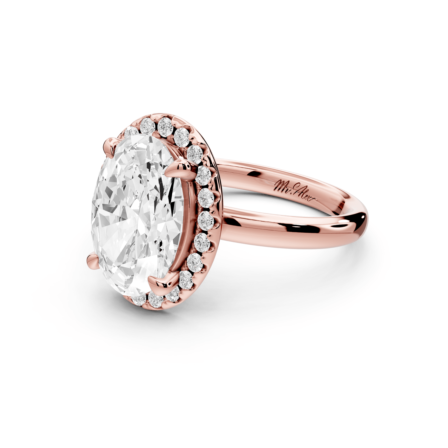 Eliana - 3ct 18k rose gold oval diamond with halo engagmennt ring - Mr. Alex Jewelry