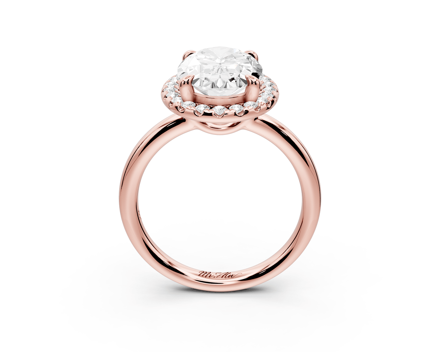 Eliana - 3ct 18k rose gold oval diamond with halo engagmennt ring - Mr. Alex Jewelry