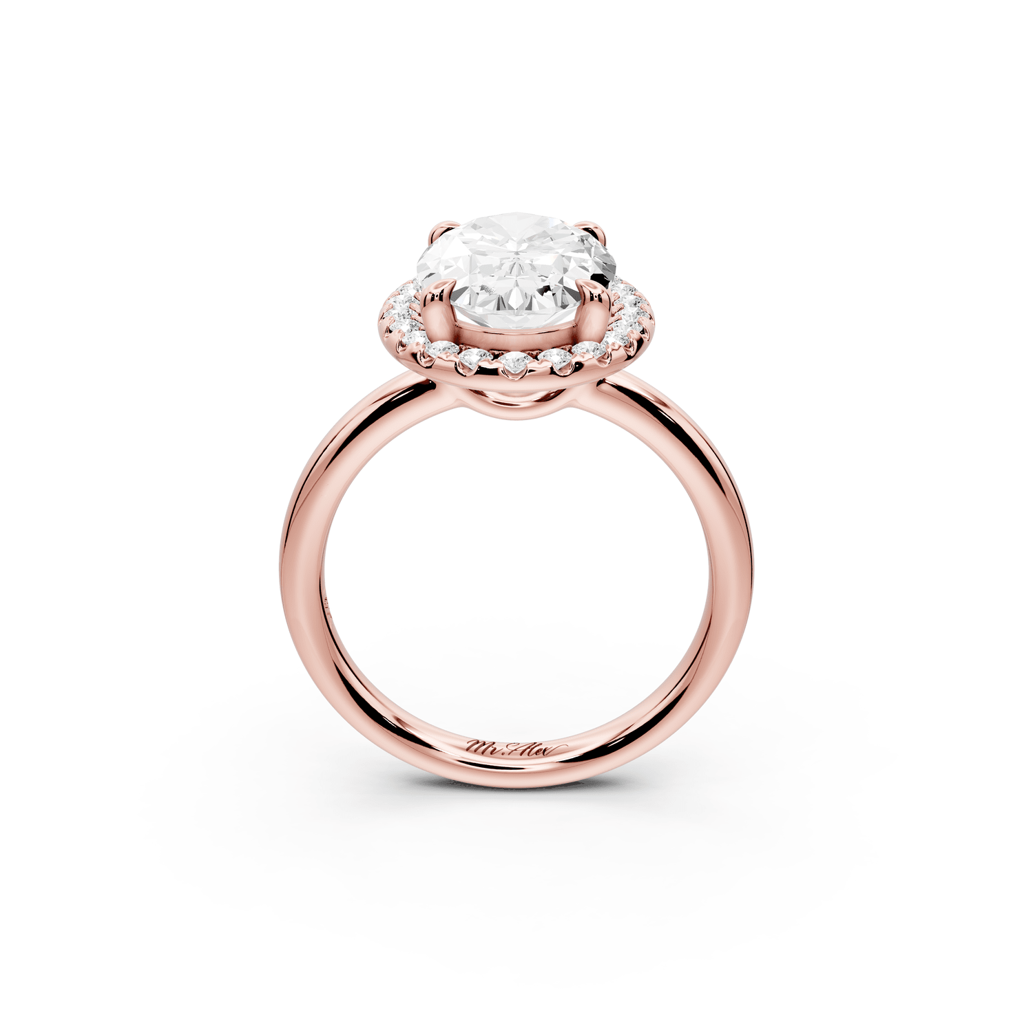 Eliana - 3ct 18k rose gold oval diamond with halo engagmennt ring - Mr. Alex Jewelry