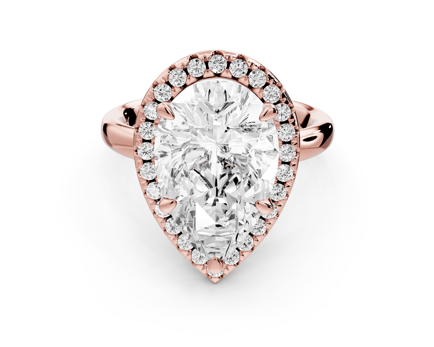 Eliana - 3ct 18k rose gold pear diamond with halo engagmennt ring - Mr. Alex Jewelry