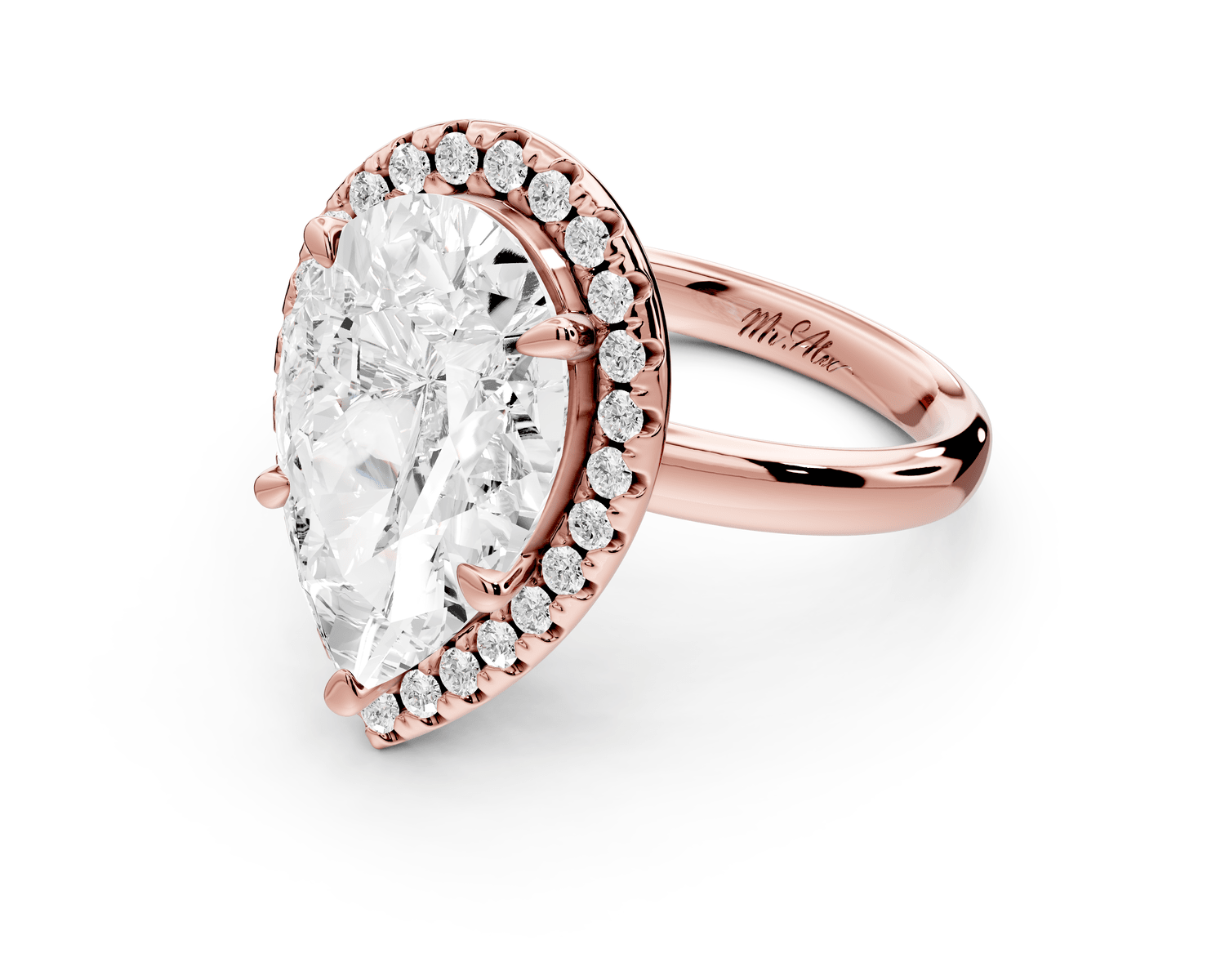 Eliana - 3ct 18k rose gold pear diamond with halo engagmennt ring - Mr. Alex Jewelry