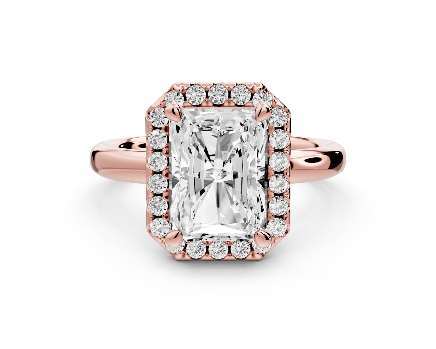 Eliana - 3ct 18k rose gold radiant diamond with halo engagement ring - Mr. Alex Jewelry