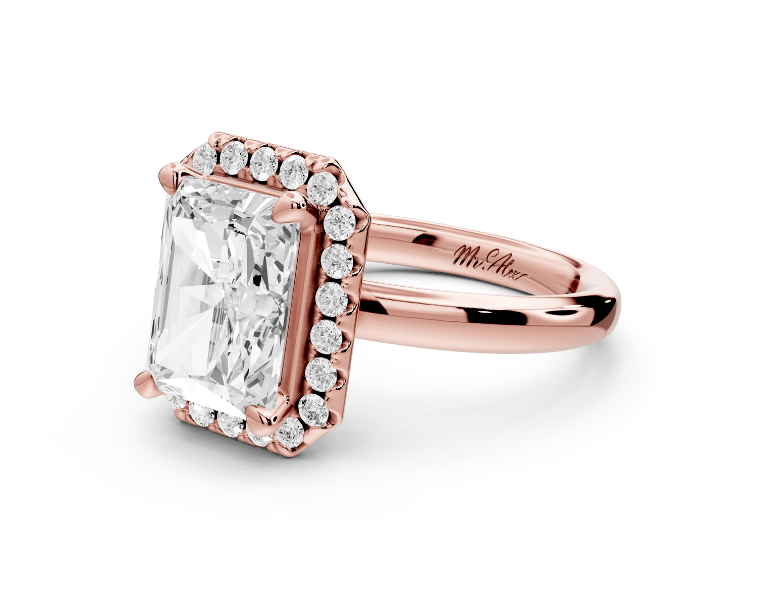 Eliana - 3ct 18k rose gold radiant diamond with halo engagement ring - Mr. Alex Jewelry