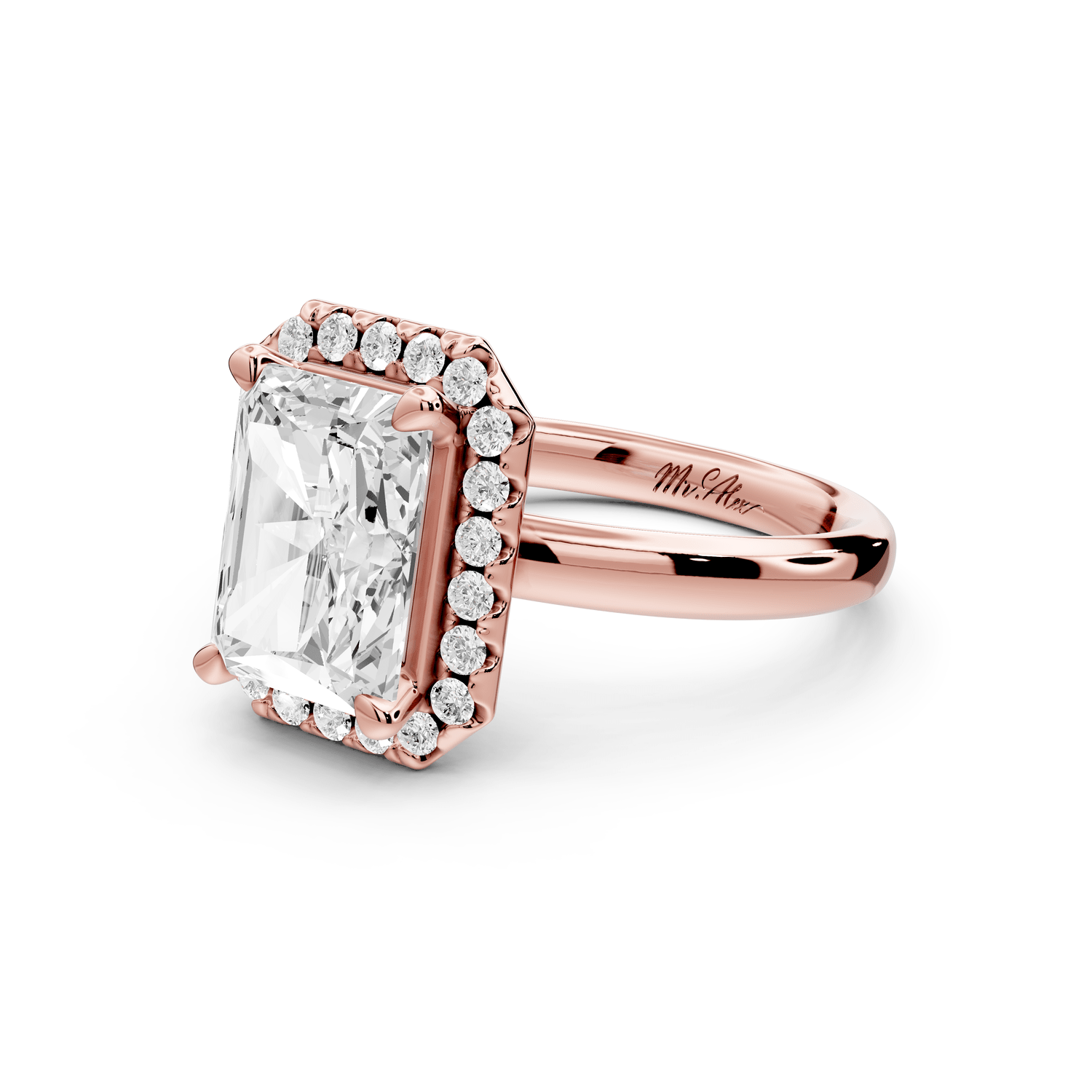 Eliana - 3ct 18k rose gold radiant diamond with halo engagement ring - Mr. Alex Jewelry