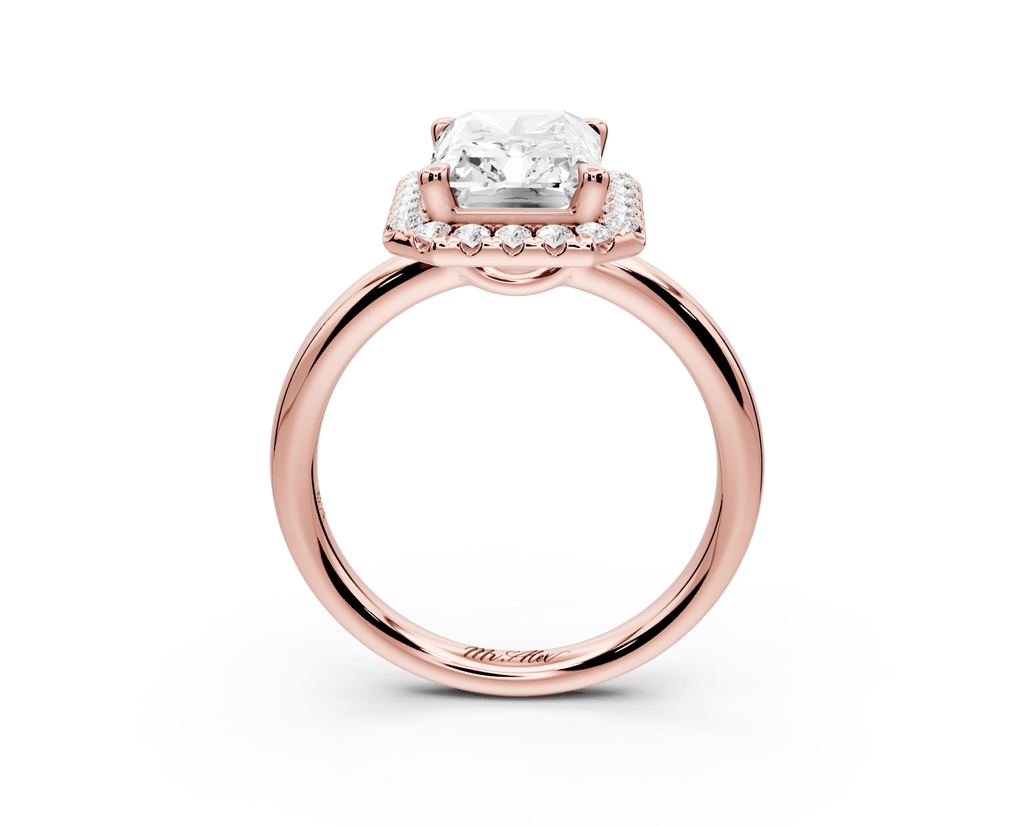 Eliana - 3ct 18k rose gold radiant diamond with halo engagement ring - Mr. Alex Jewelry