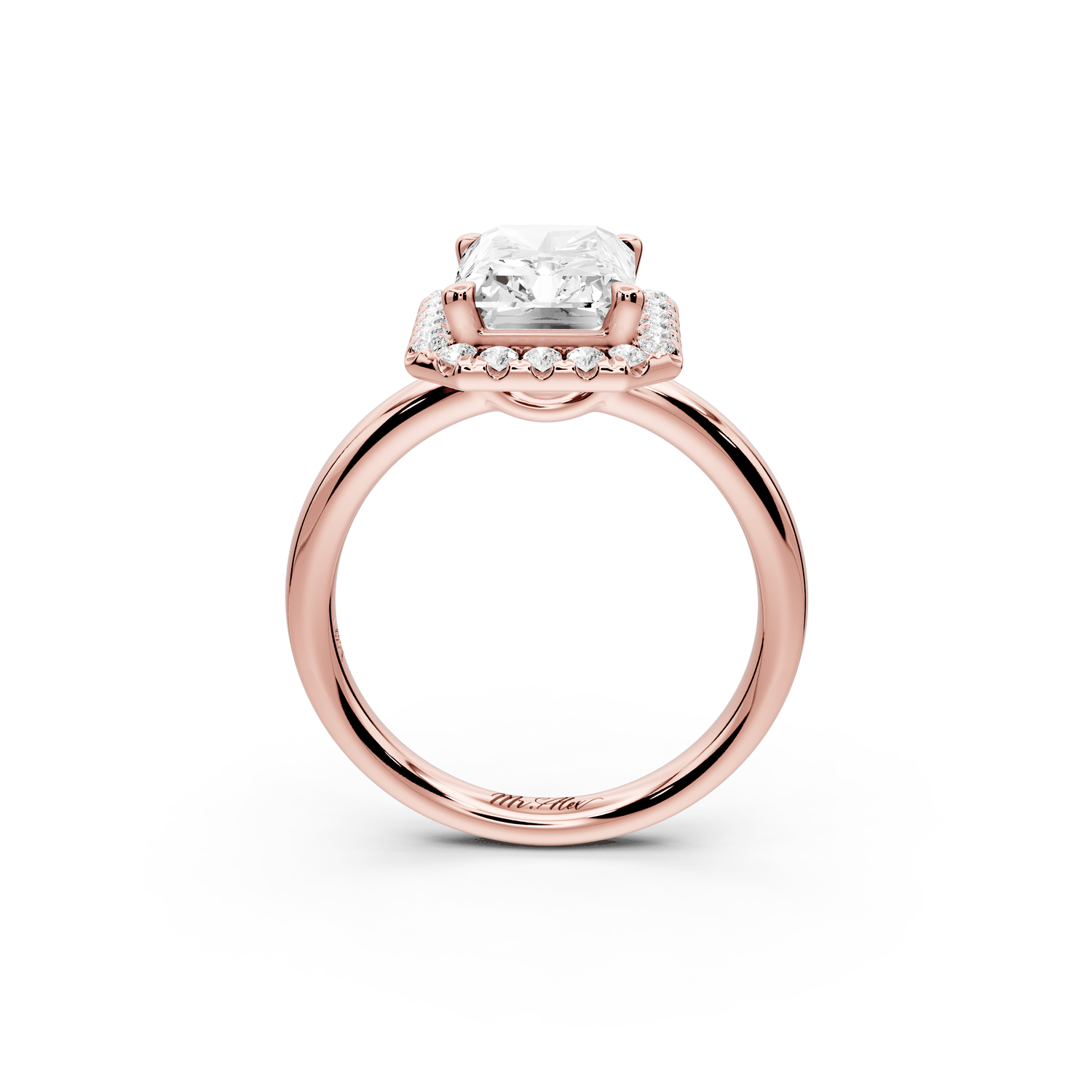 Eliana - 3ct 18k rose gold radiant diamond with halo engagement ring - Mr. Alex Jewelry