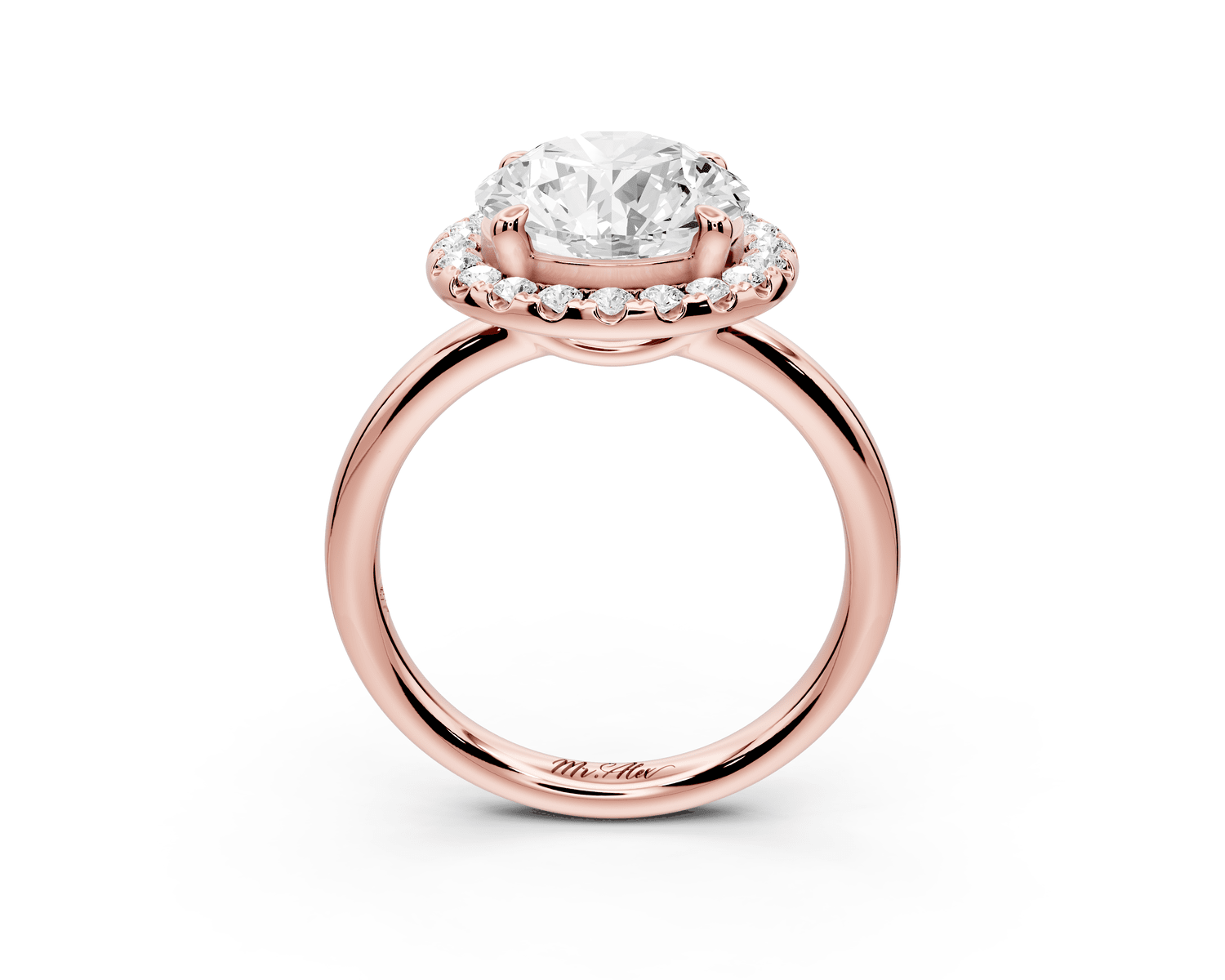 Eliana - 3ct 18k rose gold round diamond with halo engagmennt ring - Mr. Alex Jewelry