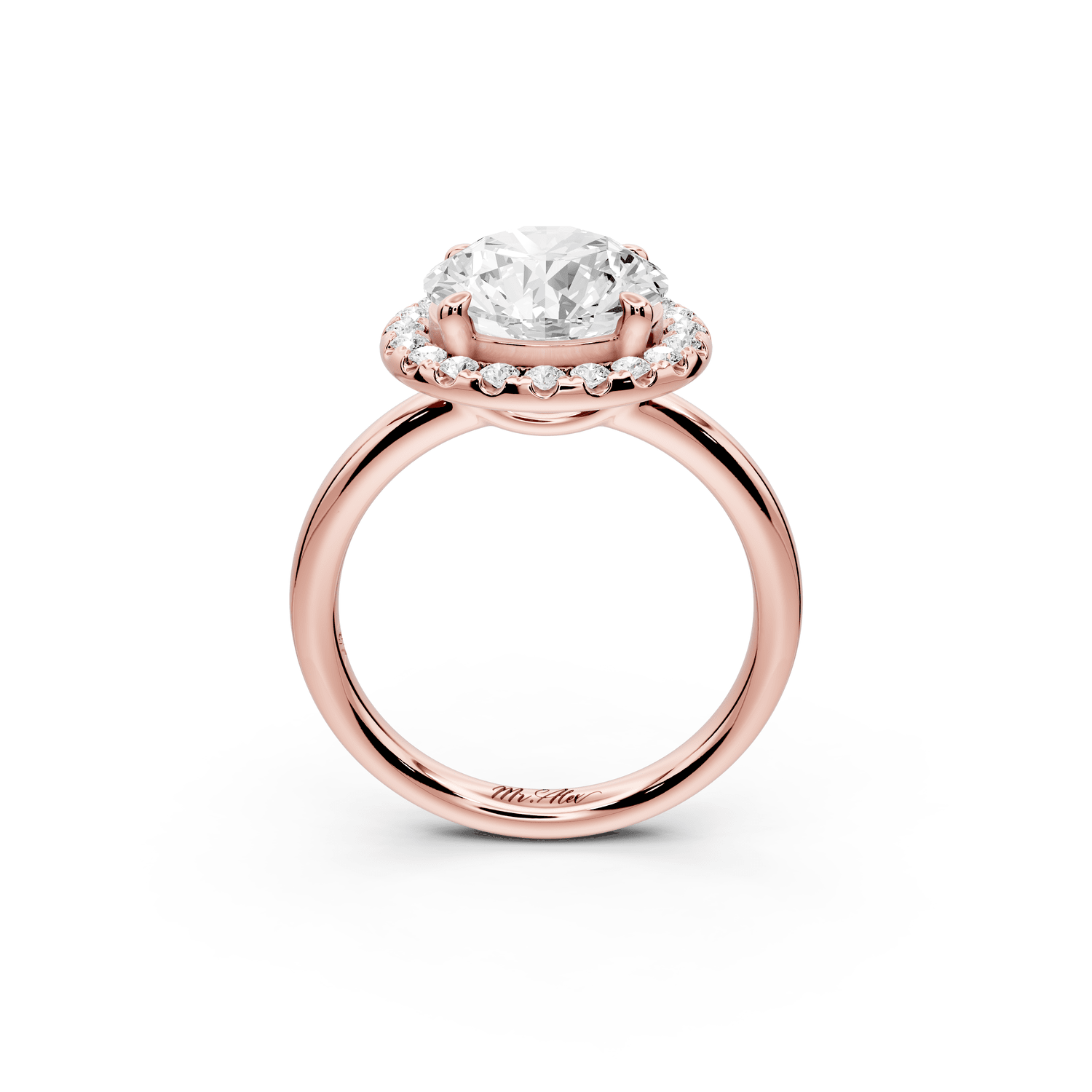 Eliana - 3ct 18k rose gold round diamond with halo engagmennt ring - Mr. Alex Jewelry