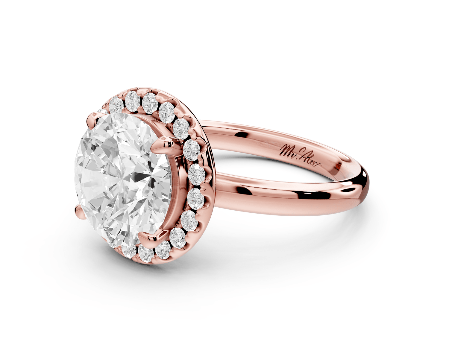 Eliana - 3ct 18k rose gold round diamond with halo engagmennt ring - Mr. Alex Jewelry