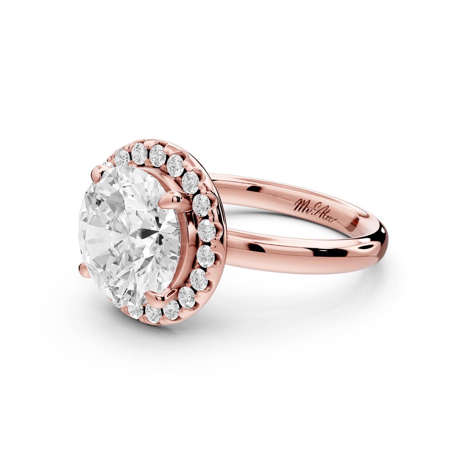 Eliana - 3ct 18k rose gold round diamond with halo engagmennt ring - Mr. Alex Jewelry