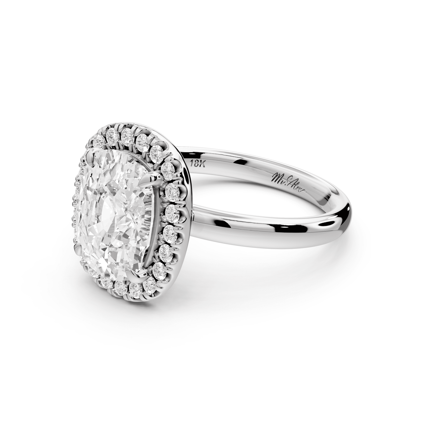 Eliana - 3ct 18k white gold ecushion diamond with halo engagement ring - Mr. Alex Jewelry