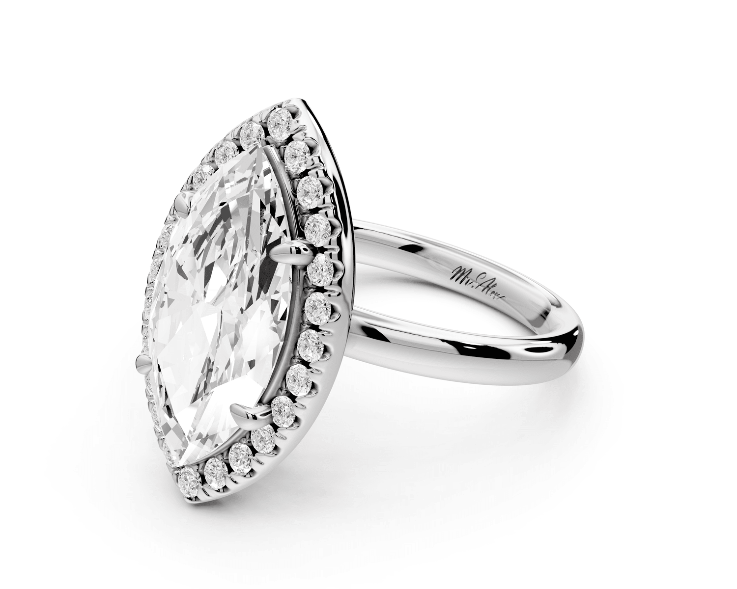 Eliana - 3ct 18k white gold marquise diamond with halo engagement ring - Mr. Alex Jewelry