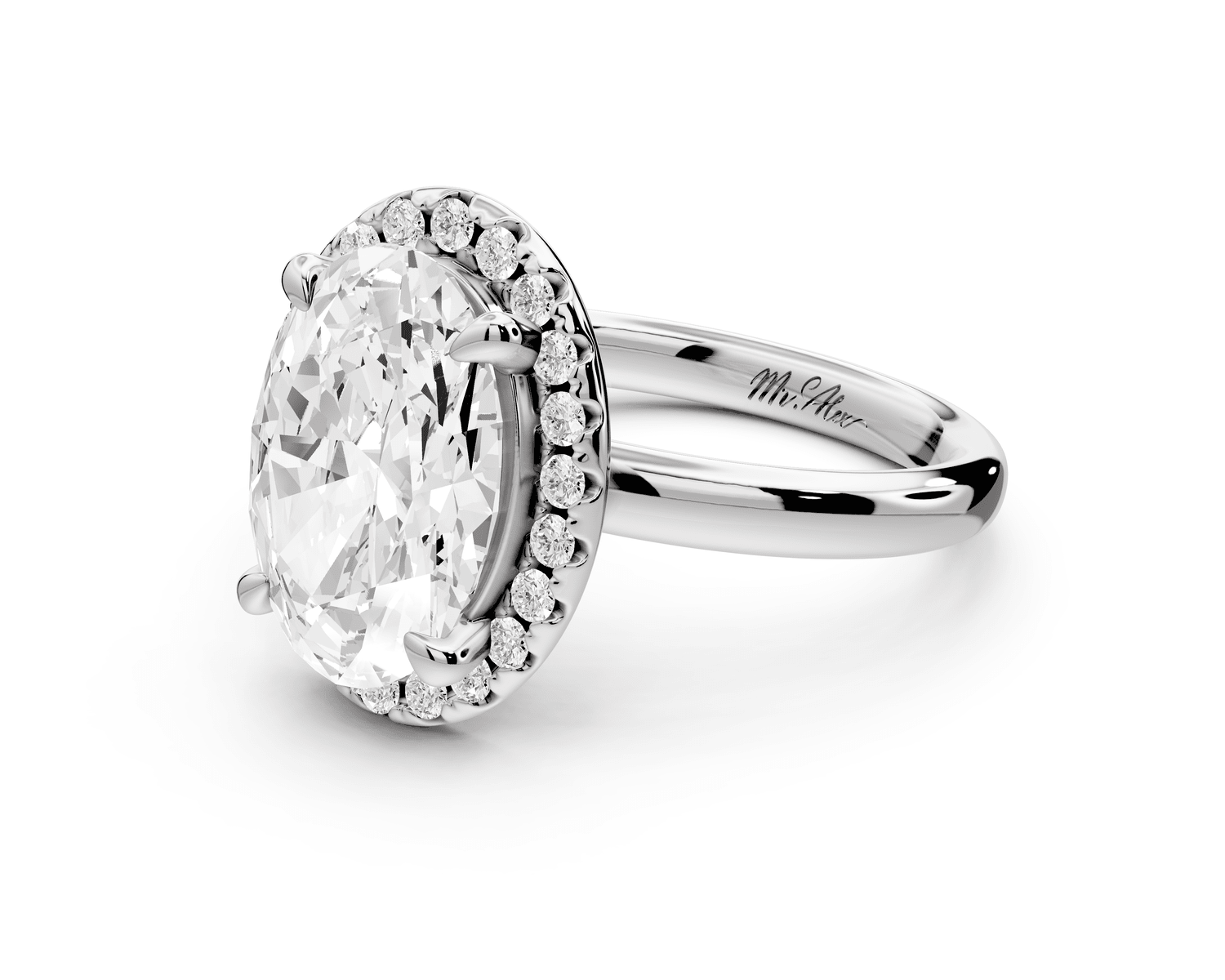 Eliana - 3ct 18k white gold oval diamond with halo engagmennt ring - Mr. Alex Jewelry