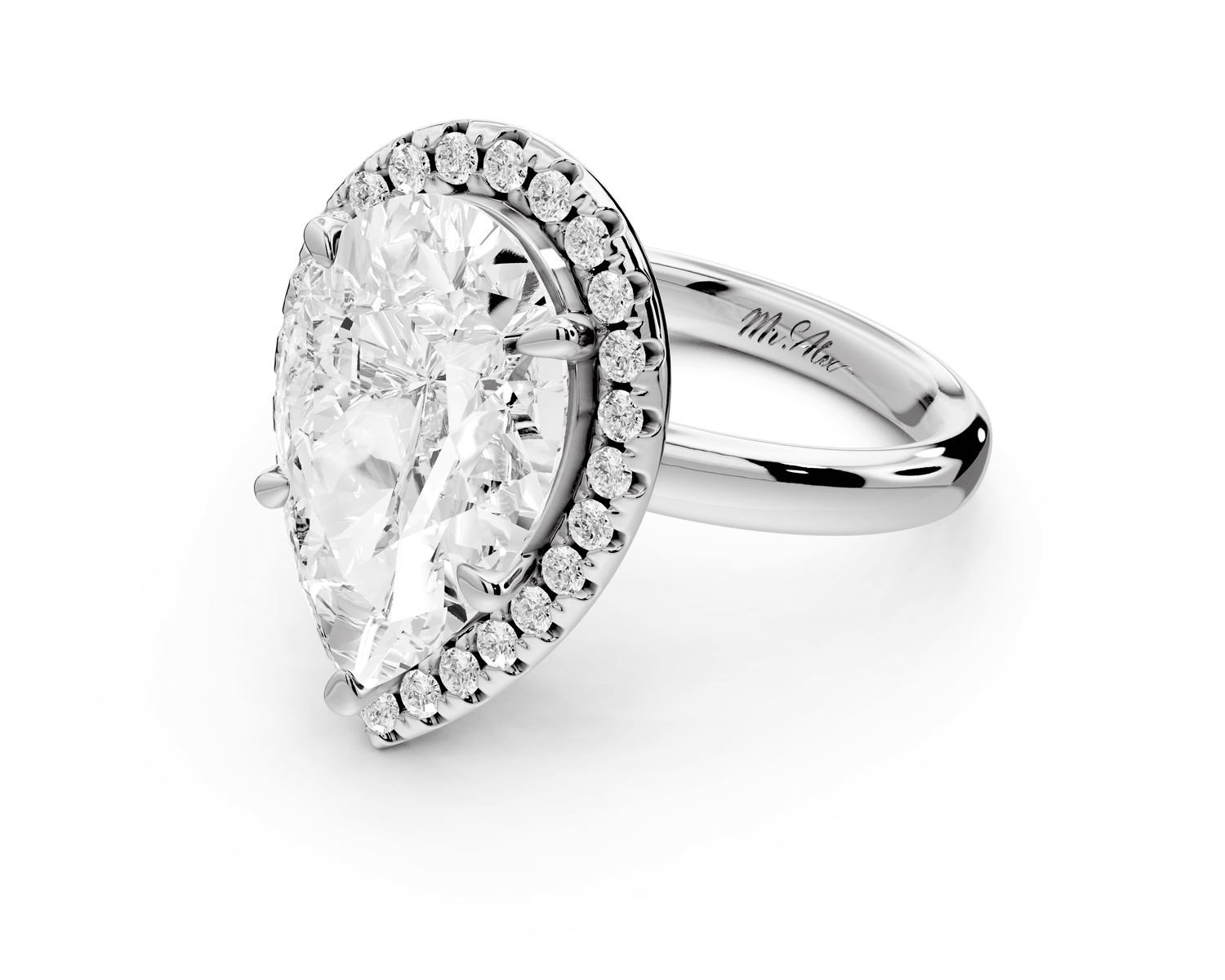 Eliana - 3ct 18k white gold pear diamond with halo engagmennt ring - Mr. Alex Jewelry