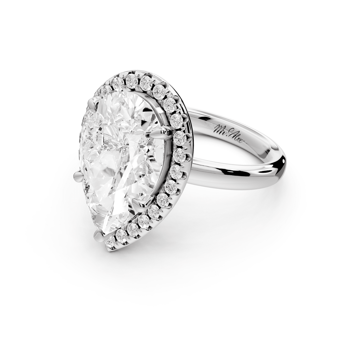 Eliana - 3ct 18k white gold pear diamond with halo engagmennt ring - Mr. Alex Jewelry