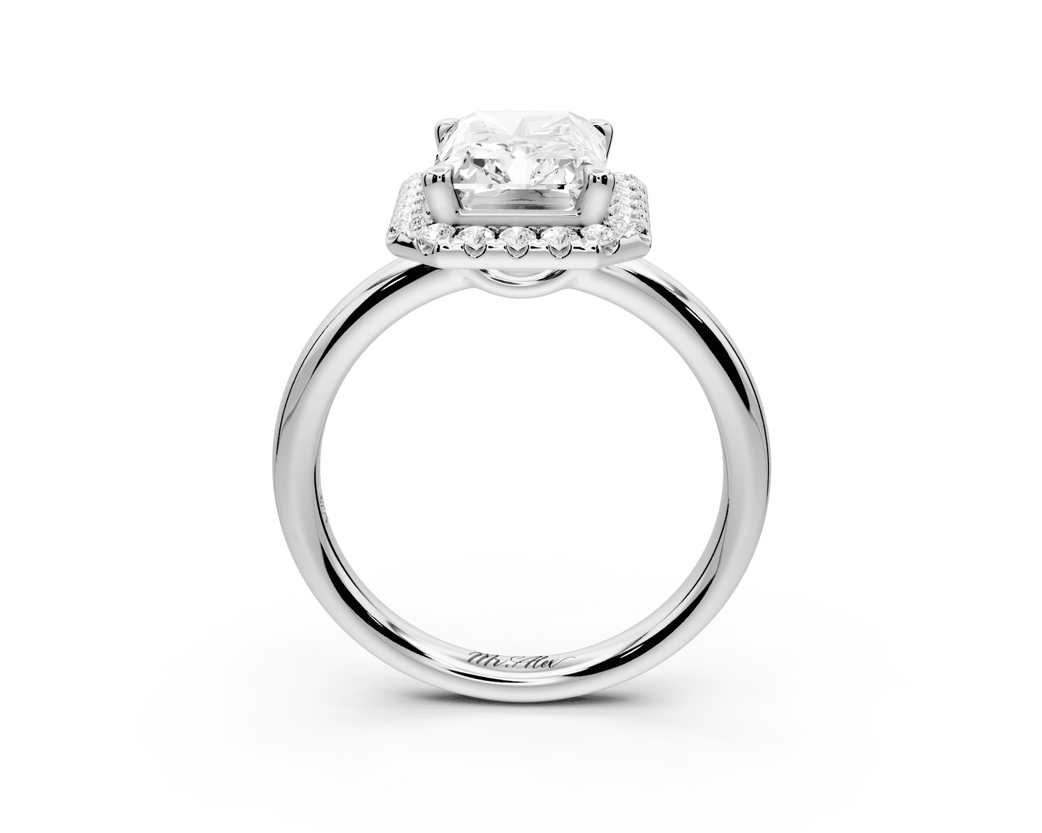Eliana - 3ct 18k white gold radiant diamond with halo engagement ring - Mr. Alex Jewelry