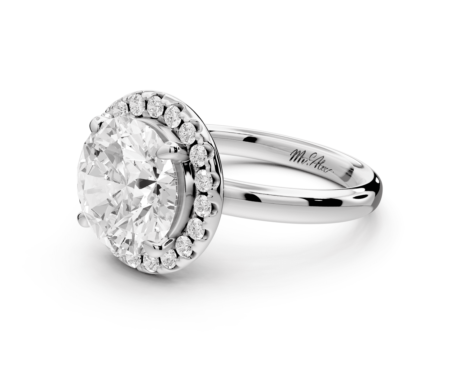 Eliana - 3ct 18k white gold round diamond with halo engagmennt ring - Mr. Alex Jewelry