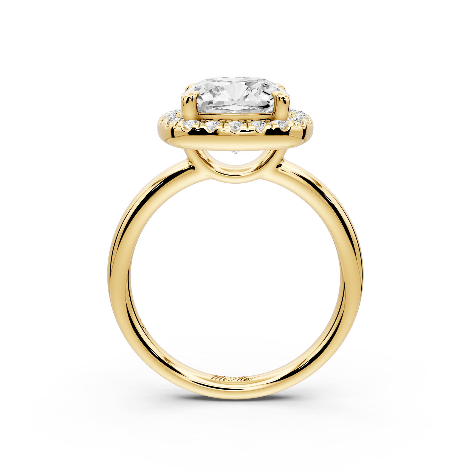 Eliana - 3ct 18k yellow gold cushion diamond with halo engagement ring - Mr. Alex Jewelry