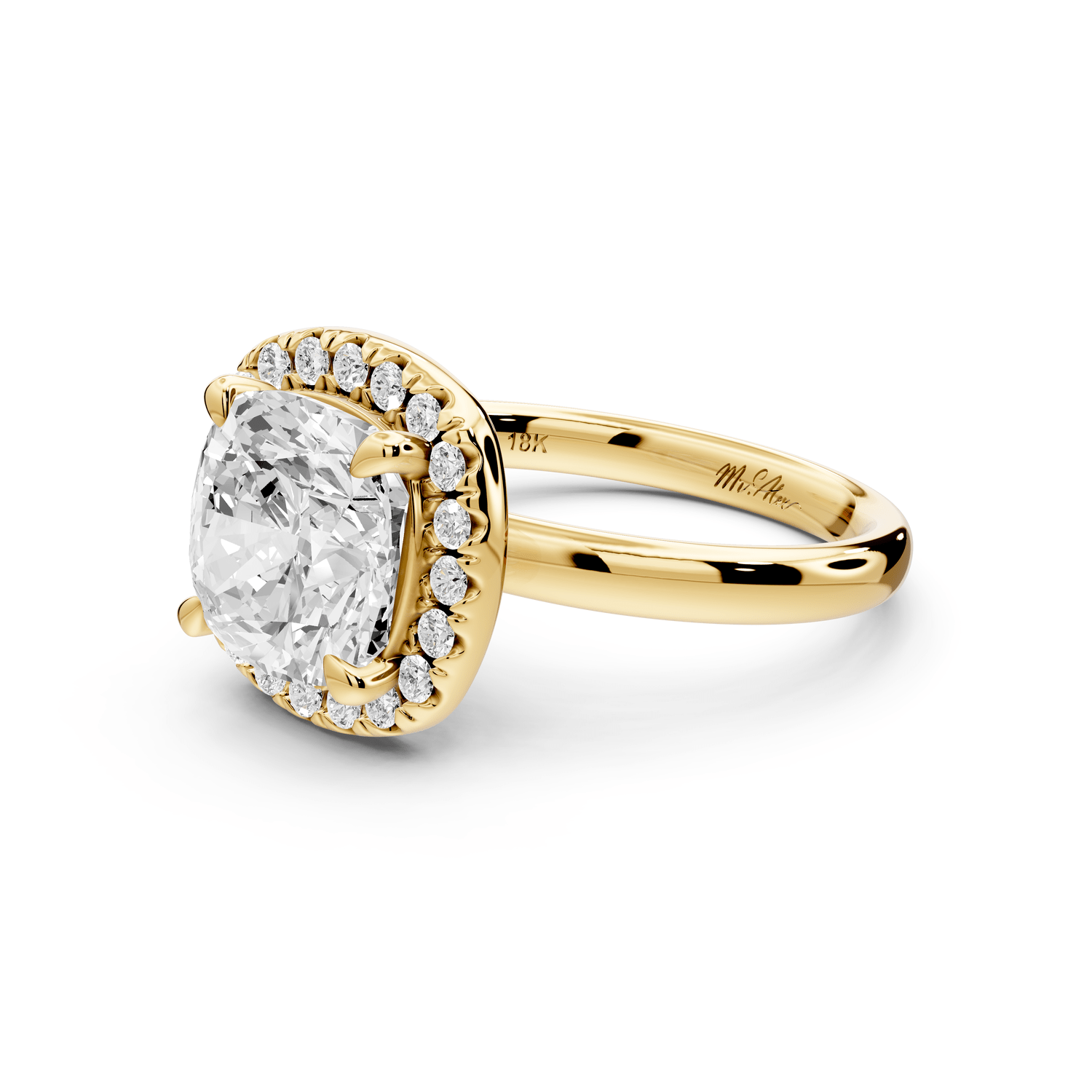 Eliana - 3ct 18k yellow gold cushion diamond with halo engagement ring - Mr. Alex Jewelry