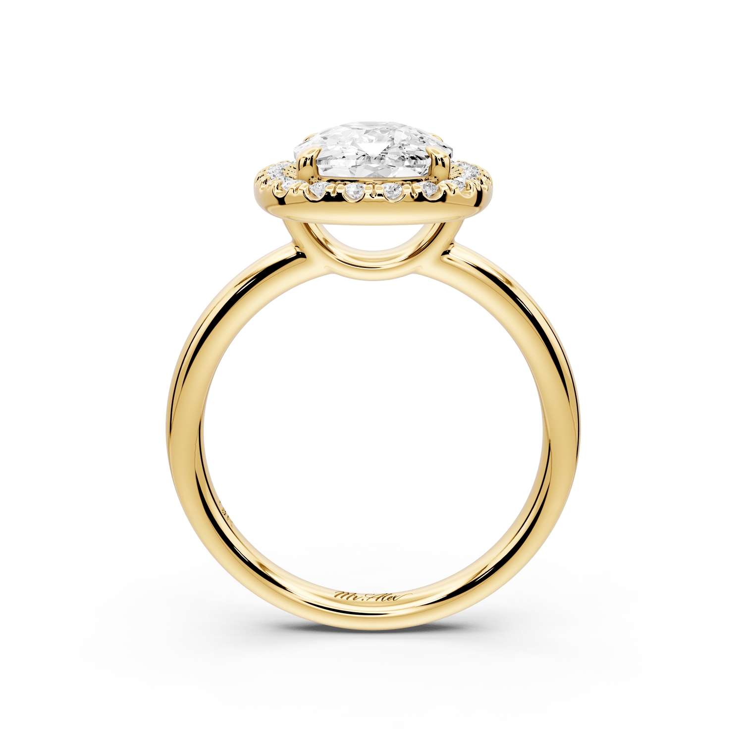Eliana - 3ct 18k yellow gold ecushion diamond with halo engagement ring - Mr. Alex Jewelry